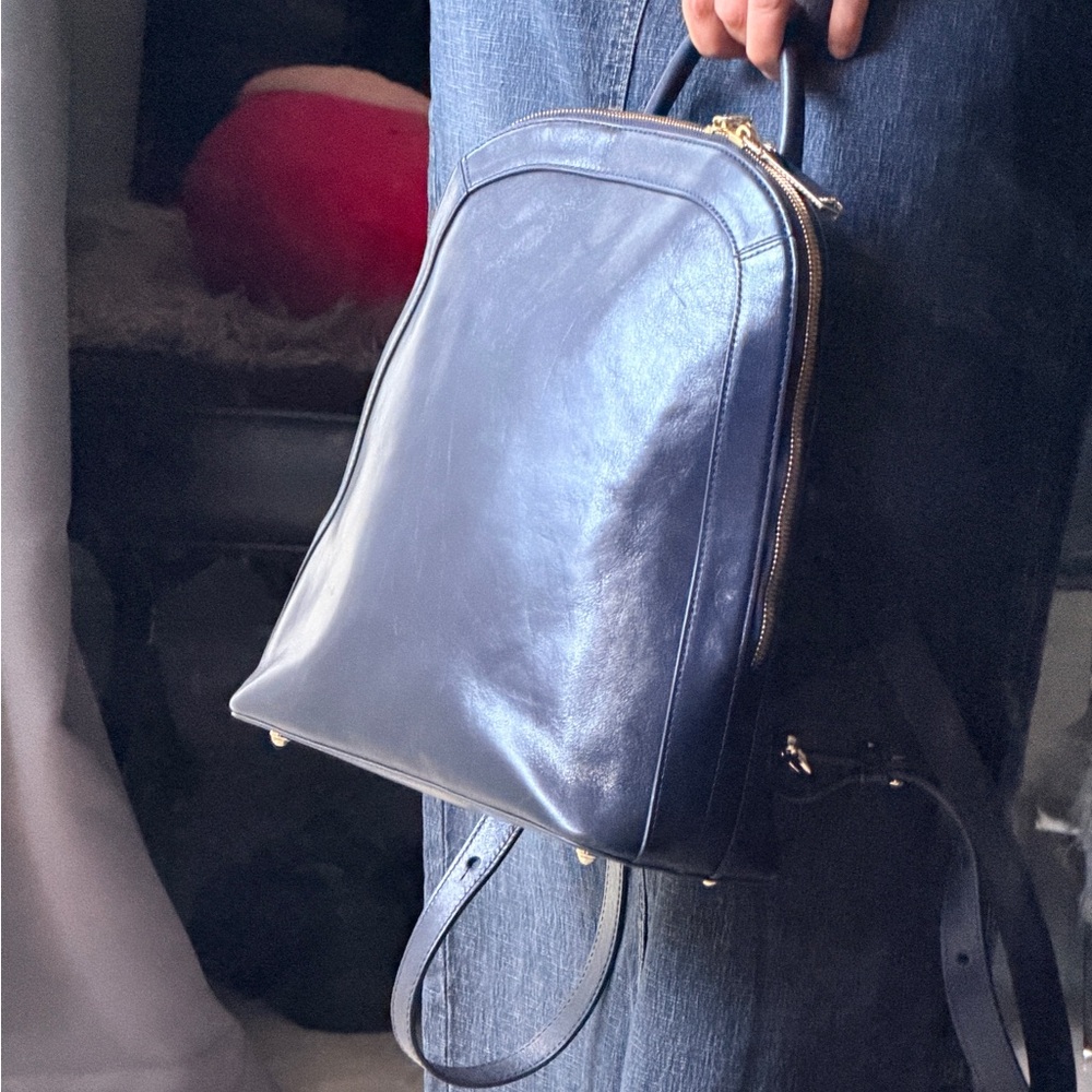 Brahmin Navy Blue Leather Backpack with Gold Hardware - Picture 13 of 16